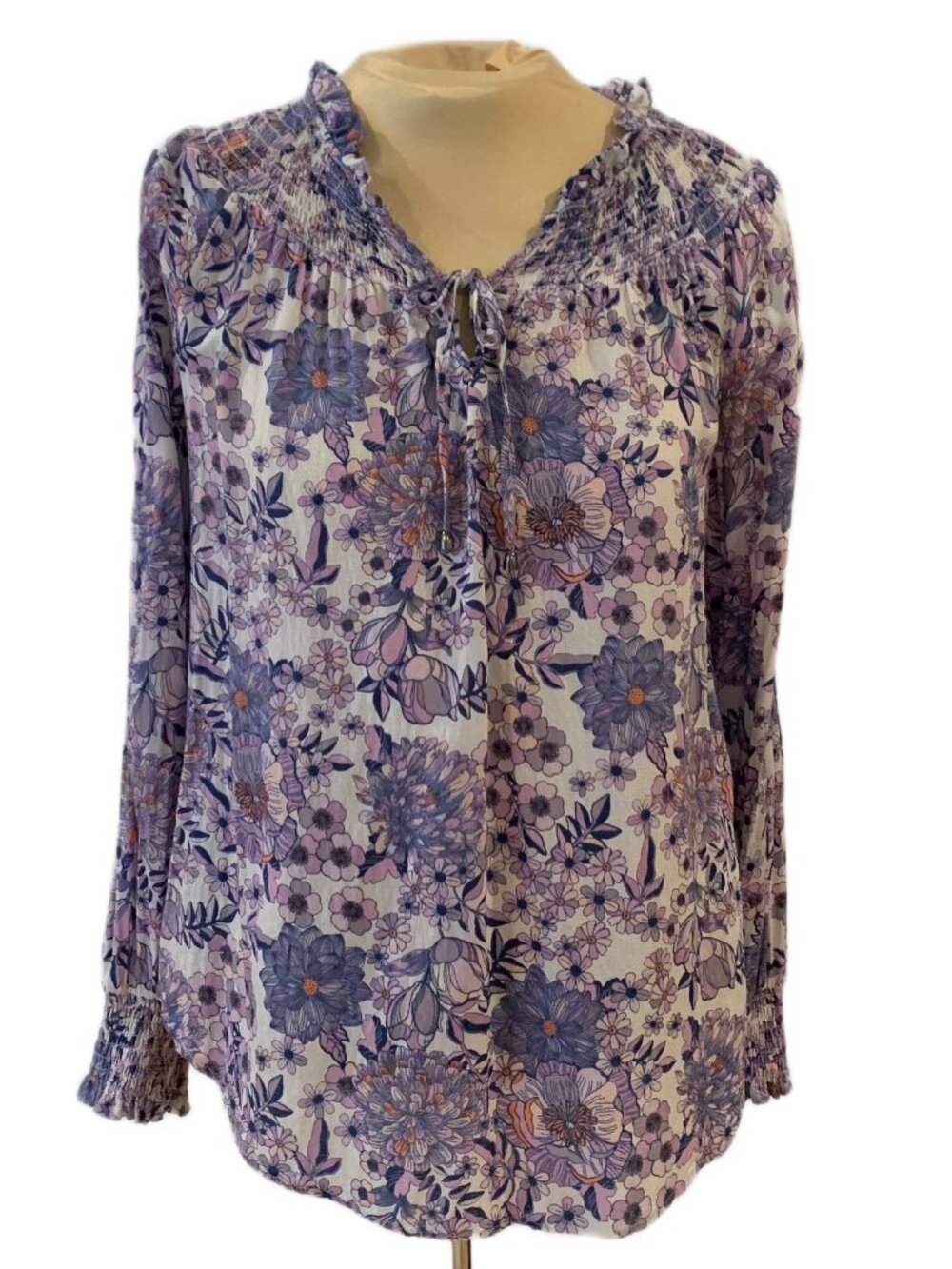 Jane Delancey Floral Peasant Blouse Lightweight Boho Top Size L